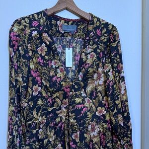 Anthropologie Black Floral Blouse - Size L NWT